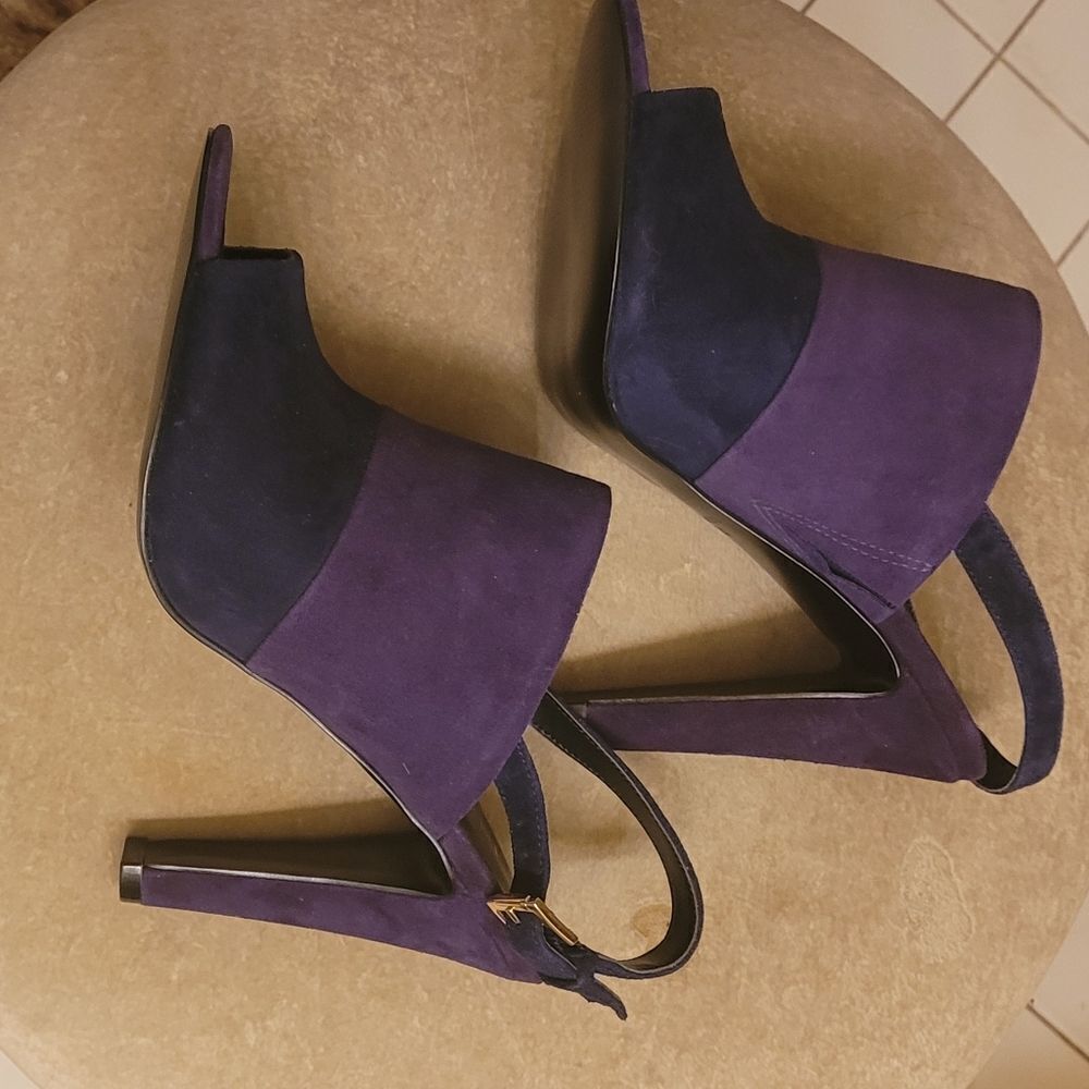 NINE WEST PURPLE/NAVY SUEDE OPEN TOE SLINGBACKS